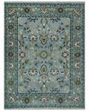 Floral Gray, Ivory, Brown and Green Hand Knotted Traditional Oushak 9x12 wool Rug