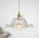 Floral green glass pendant light for dining room golden brass finish