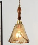 Floral green glass pendant light for dining room golden brass finish
