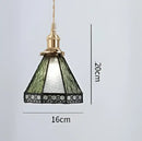Floral green glass pendant light for dining room golden brass finish