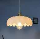 Floral green glass pendant light for dining room golden brass finish