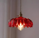 Floral green glass pendant light for dining room golden brass finish
