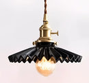 Floral green glass pendant light for dining room golden brass finish