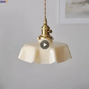 Floral green glass pendant light for dining room golden brass finish