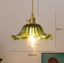 Floral green glass pendant light for dining room golden brass finish