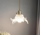 Floral green glass pendant light for dining room golden brass finish