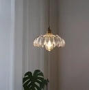 Floral green glass pendant light for dining room golden brass finish