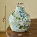 Floral hand painted ceramic vase with artificial flowers living room