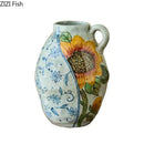 Floral hand painted ceramic vase with artificial flowers living room