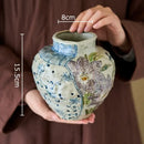 Floral hand painted ceramic vase with artificial flowers living room