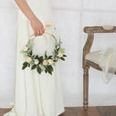 Floral Hoop Artificial White Rose with Green Leaves 9" D