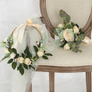 Floral Hoop Artificial White Rose with Green Leaves 9" D