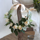 Floral Hoop Artificial White Rose with Green Leaves 9" D