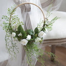 Floral Hoop Artificial White Rose with Greenery Ferns 9" D