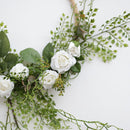 Floral Hoop Artificial White Rose with Greenery Ferns 9" D
