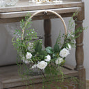 Floral Hoop Artificial White Rose with Greenery Ferns 9" D