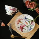 Floral iris pattern porcelain mug set dining room gilded teacup