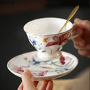 Floral iris pattern porcelain mug set dining room gilded teacup