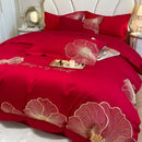 Floral ivory embroidered egyptian cotton bedding set for bedroom