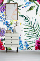 Floral Mix on White Background Wallpaper Mural