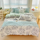 Floral pink & blue rose cotton printed bedding set bedroom comforter