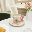Floral pink & purple butterfly ceramic cup and saucer set dining room