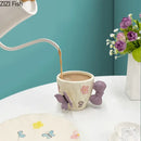 Floral pink & purple butterfly ceramic cup and saucer set dining room