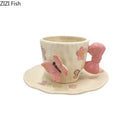 Floral pink & purple butterfly ceramic cup and saucer set dining room