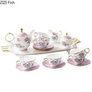 Floral pink & purple porcelain coffee mug set dining room gold trim