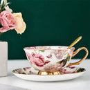 Floral pink & purple porcelain tea cup set – dining room coffeeware