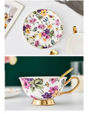 Floral pink & purple porcelain tea cup set – dining room coffeeware