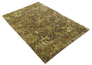 Floral Premium look Gold and Brown Hand Knotted 6x9 wool and art silk Area Rug