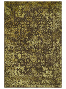 Floral Premium look Gold and Brown Hand Knotted 6x9 wool and art silk Area Rug