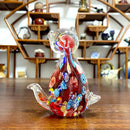 Floral red cat glass figurine living room cute cat decor