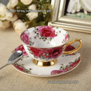 Floral red rose bone china tea set – dining room porcelain set