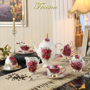 Floral red rose bone china tea set – dining room porcelain set