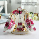 Floral red rose bone china tea set – dining room porcelain set
