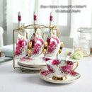 Floral red rose bone china tea set – dining room porcelain set