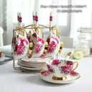 Floral red rose bone china tea set – dining room porcelain set
