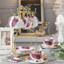 Floral red rose bone china tea set – dining room porcelain set