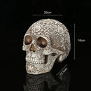 Floral silver carved skull figurine living room halloween decor