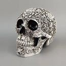 Floral silver carved skull figurine living room halloween decor