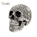 Floral silver carved skull figurine living room halloween decor