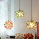 Floral stained glass pendant light dining room glass copper led fixture
