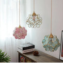 Floral stained glass pendant light dining room glass copper led fixture