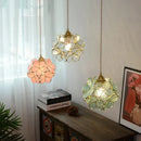 Floral stained glass pendant light dining room glass copper led fixture
