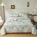 Floral teal & lavender knitted cotton print summer quilt bedroom blanket