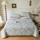 Floral teal & lavender knitted cotton print summer quilt bedroom blanket
