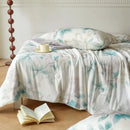 Floral teal & lavender knitted cotton print summer quilt bedroom blanket
