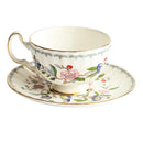 Floral white bone china tea cup set dining room gold rim drinkware